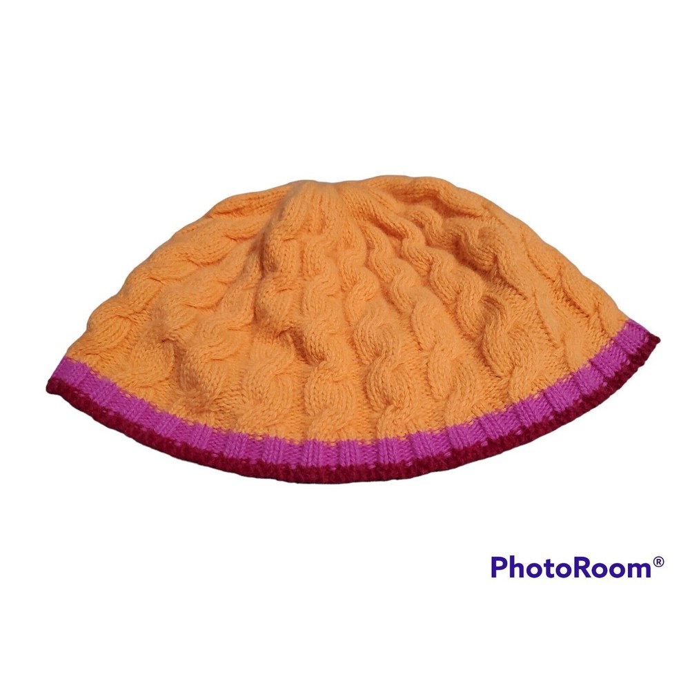 Drake's Made In Scotland Orange & Pink 75% Lambswool 25% Angora Beanie One Size